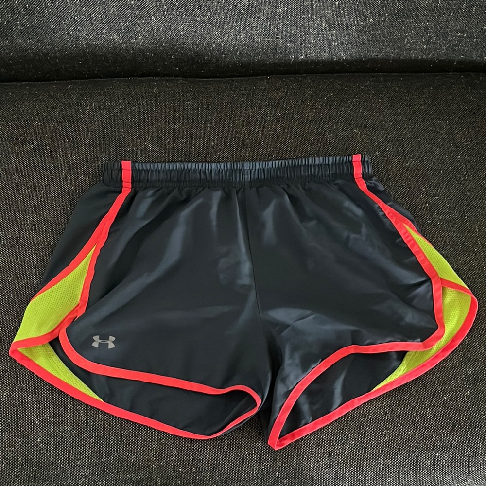 Worn grey shorts.
